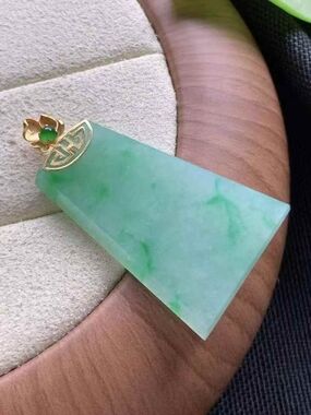 Untreated Floating Green Jade Pendant with 18k Gold Accent Cerified Type A